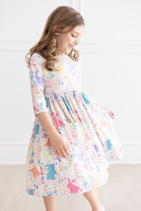 pastel-floral-bunnies-3-4-sleeve-pocket-twirl-dress Mila & Rose - Sophia's Style--3T--4