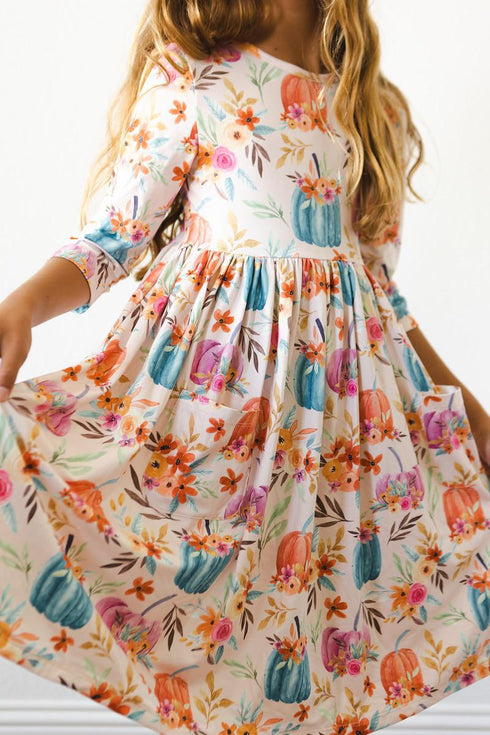 harvest-blooms-3-4-sleeve-pocket-twirl-dress Mila & Rose - Sophia's StyleTwirl Pocket Dress 3/4-1