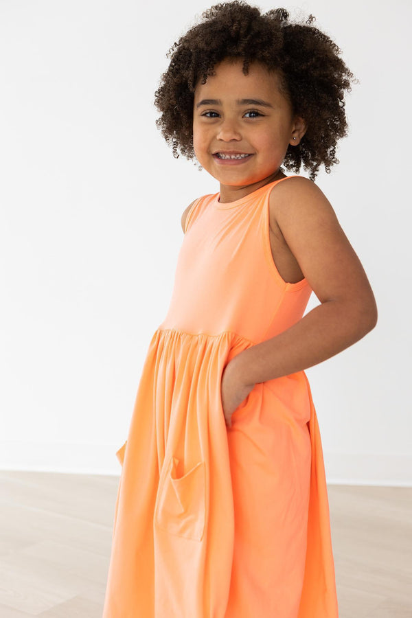 neon-coral-tank-pocket-twirl-dress Mila & Rose - Sophia's Style-Neon Coral Tank Pocket Twirl Dress-6-12M--1