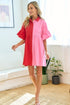 Women's Full Size Color Blocked Button Down Babydoll Dress