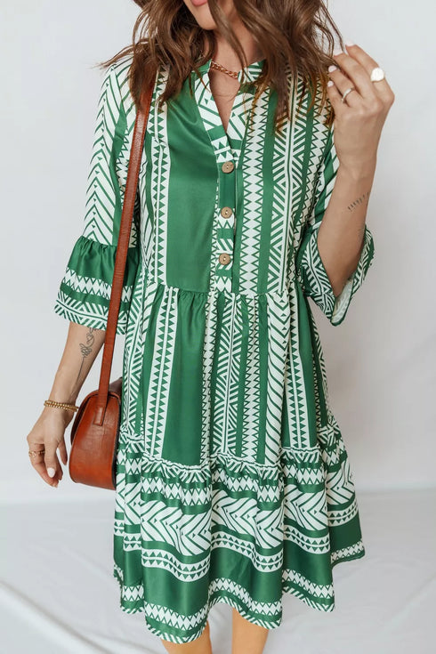 ethnic-print-half-button-3-4-sleeve-casual-dress-OhSoStyled-Sophia's-Style-2