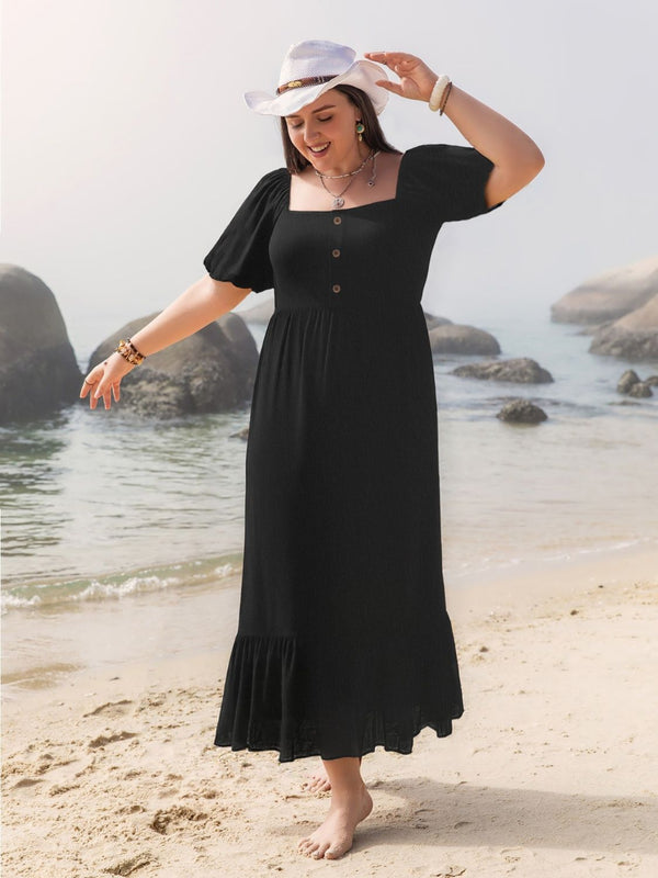 plus-size-ruffled-hem-square-neck-short-sleeve-dress OhSoStyled - Sophia's Style-1