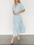 ruched-printed-v-neck-half-sleeve-midi-dress OhSoStyled - Sophia's Style in Light Blue-11