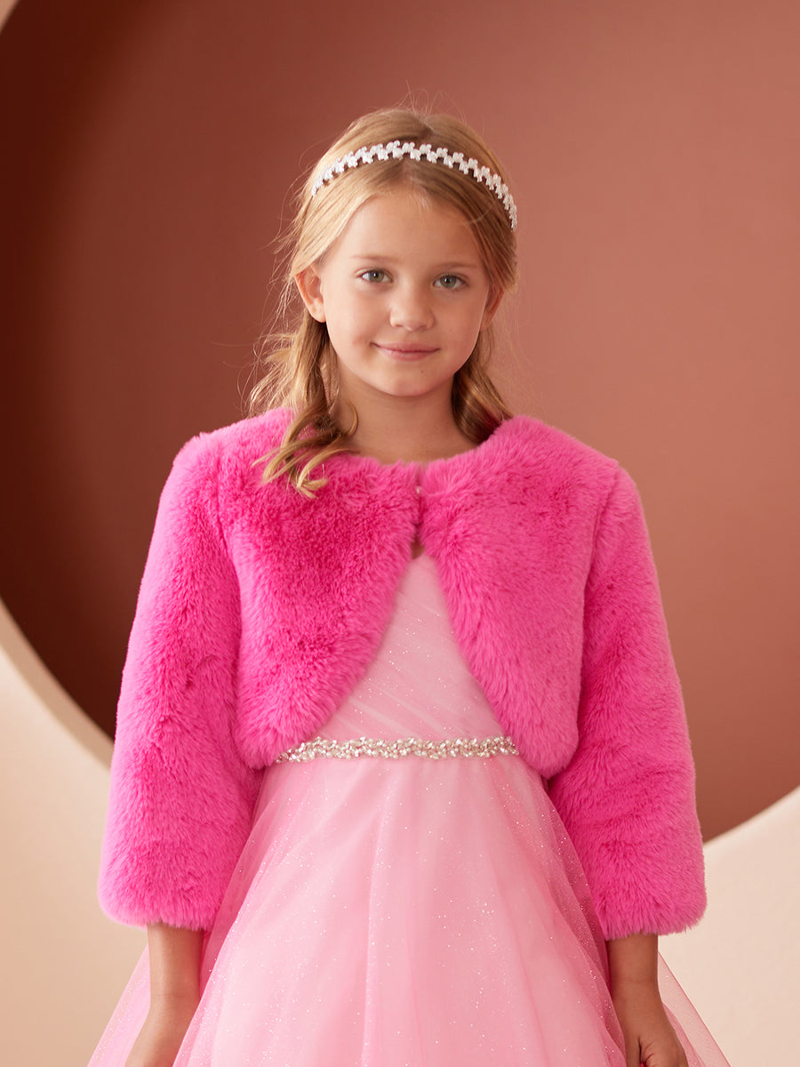 Little Girls Hot Pink Stylish Faux Fur Bolero Jacket 2-6 4 Little Girls Hot Pink Stylish Faux Fur Bolero Jacket 2-6 4