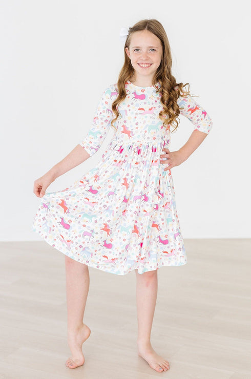 unicorn-wish-3-4-sleeve-pocket-twirl-dress Mila & Rose - Sophia's Style--3T--4