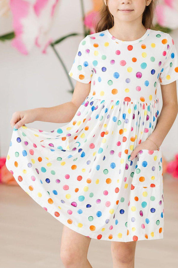 colorful-dots-s-s-pocket-twirl-dress Mila & Rose - Sophia's Style-Colorful Dots S/S Pocket Twirl Dress-6-12M--1