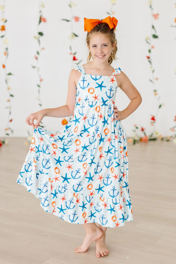 anchors-away-ruffle-maxi-dress Mila &  Rose - Sophia's Style-Anchors Away Ruffle Maxi Dress-2T--1