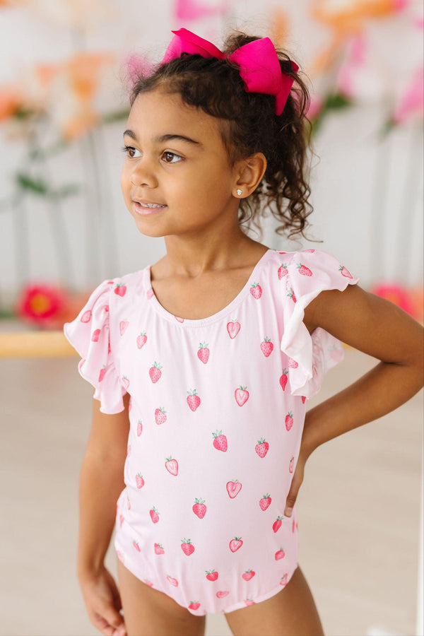 sweet-strawberries-s-s-flutter-sleeve-leotard Mila & Rose at Sophia's Style-Sweet Strawberries S/S Flutter Sleeve Leotard-6-12M-Flutter Leotard S/S-1