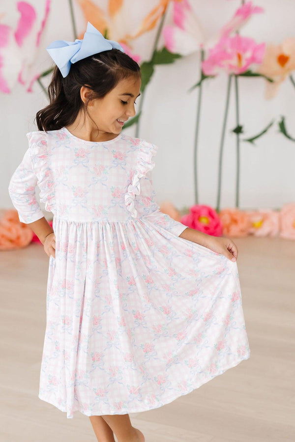 ribbons-roses-3-4-sleeve-ruffle-twirl-dress Mila &  Rose - Sophia's Style-Ribbons & Roses 3/4 Sleeve Ruffle Twirl Dress-6-12M--1