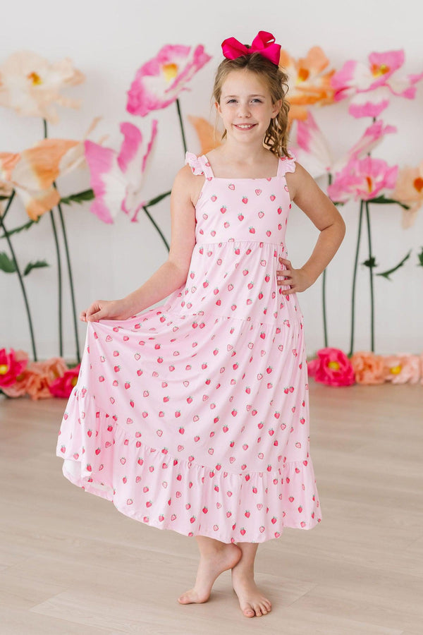 sweet-strawberries-ruffle-maxi-dress Mila & Rose at Sophia's Style-Sweet Strawberries Ruffle Maxi Dress-2T-Maxi Dress-1