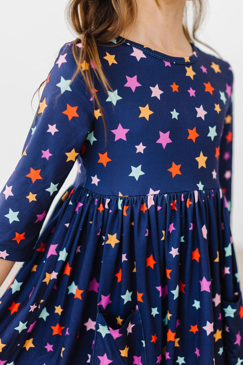 halloween-stars-3-4-sleeve-pocket-twirl-dress Mila & Rose - Sophia's Style-Halloween Stars 3/4 Sleeve Pocket Twirl Dress-6-12M--1