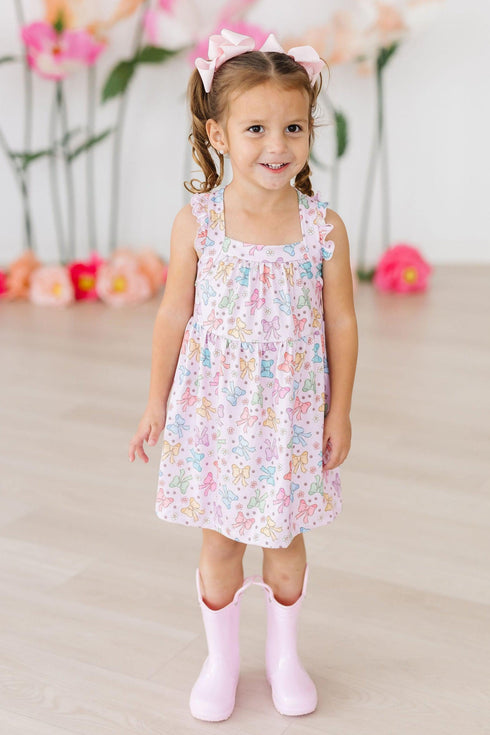 springtime-bows-ruffle-cross-back-dress Mila & Rose at Sophia's Style-Springtime Bows Ruffle Cross Back Dress-2T-Ruffle Cross Back Dress-1
