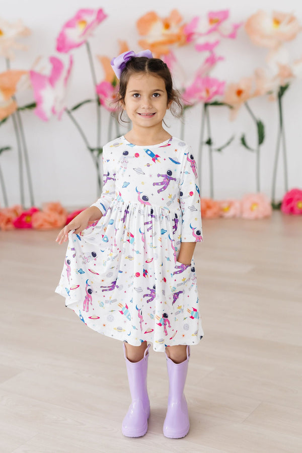 out-of-this-world-3-4-sleeve-pocket-twirl-dress Mila &  Rose - Sophia's Style-Out of this World 3/4 Sleeve Pocket Twirl Dress-6-12M--1