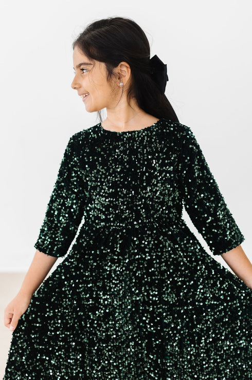 hunter-green-velvet-sequin-dress Mila Rose - Sophia's Style-2