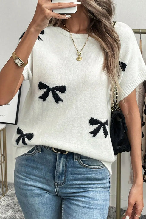 bow-pattern-knit-short-sleeve-sweater-Sophia's Style-2