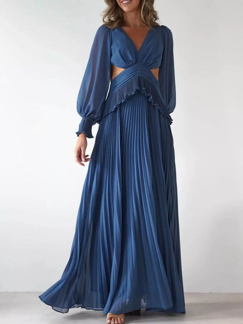 backless-pleated-long-sleeve-maxi-dress-OhSoStyled-Sophia's-Style-1