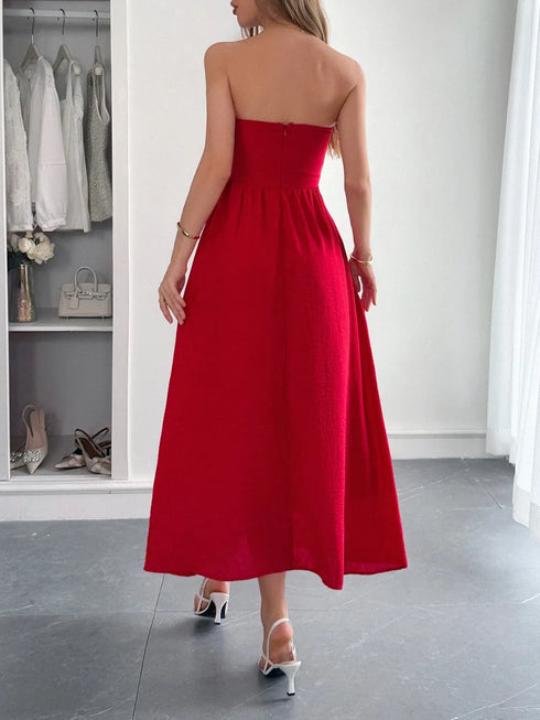 strapless-a-line-midi-dress-with-pockets-OhSoStyled-Sophia's-Style-10