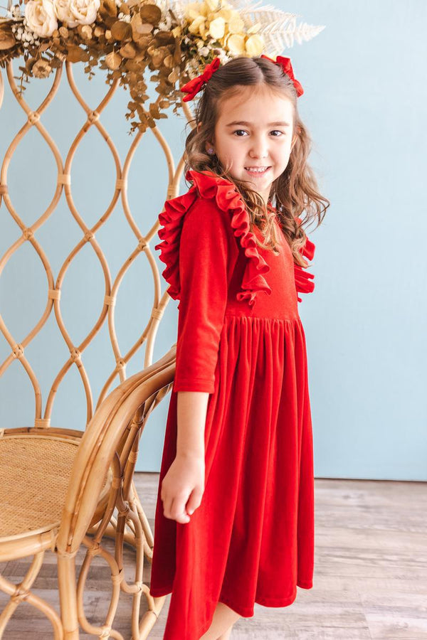red-velvet-ruffle-twirl-dress Mila & Rose - Sophia's Style-Red Velvet Ruffle Twirl Dress-6-12M--1