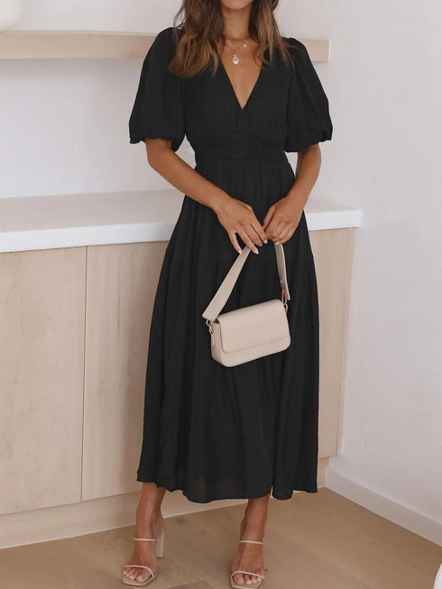 v-neck-puff-sleeve-midi-dress OhSoStyled at Sophia's Style-16