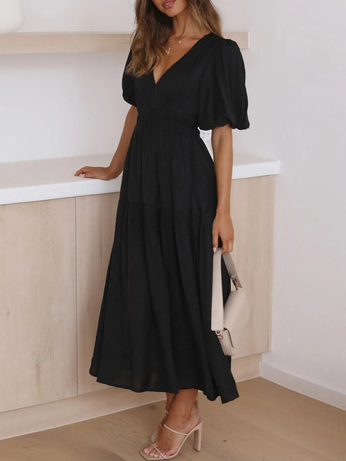 v-neck-puff-sleeve-midi-dress OhSoStyled at Sophia's Style-17