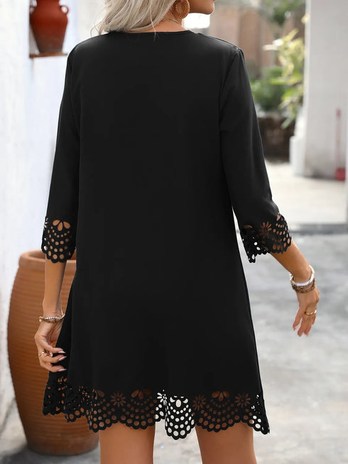 cutout-v-neck-three-quarter-sleeve-mini-dress OhSoStyled at Sophia's Style-10