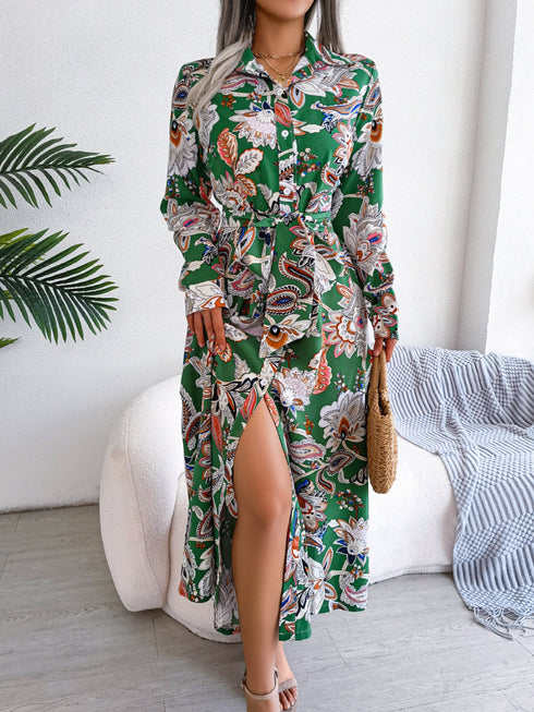tied-printed-long-sleeve-midi-dress Sophia's Trends - Sophia's Style--