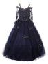 Girls Blush Off Shoulder Long Sleeve Rhinestone Pageant Dress, Sizes 2-16