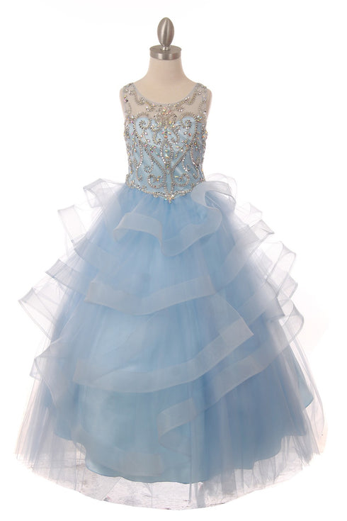 Girls Multi Color Jewel Bodice Ocean Waves Skirt Junior Bridesmaid Dress 2-20 - SophiasStyle.com