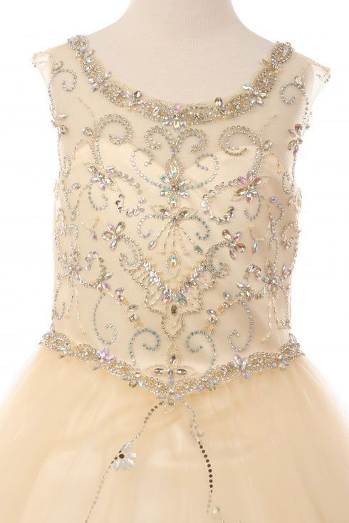 Girls Hand Beaded Rhinestone Bateau Neckline Pageant Dress 2-20