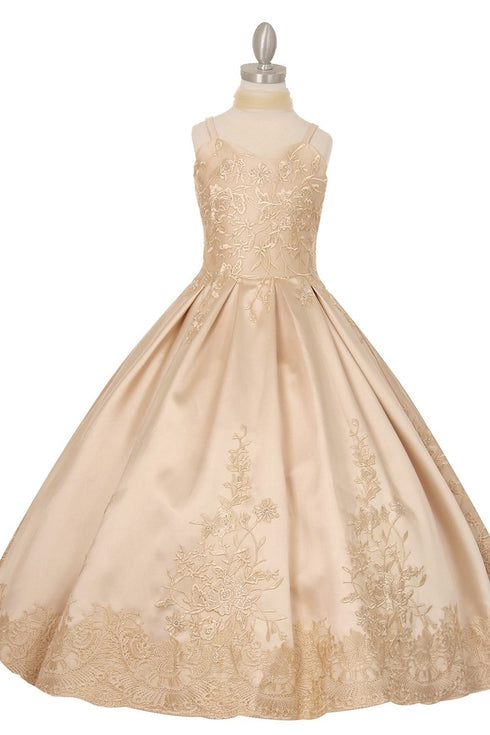 Girls Floral Lace Applique Princess Ball Gown Dress 2-16