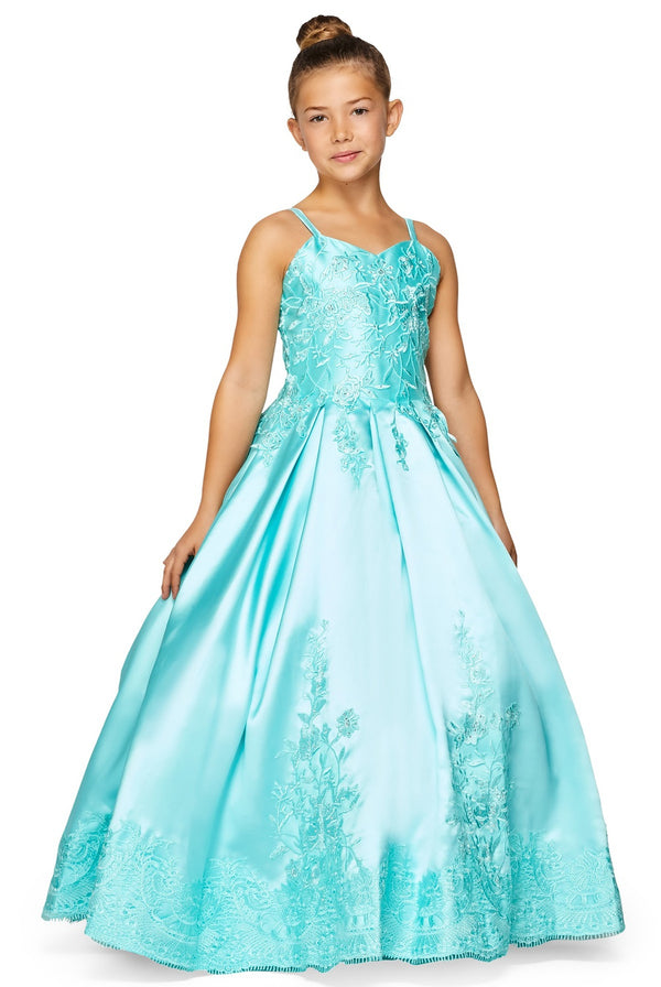 Girls Floral Lace Applique Princess Ball Gown Dress 2-16