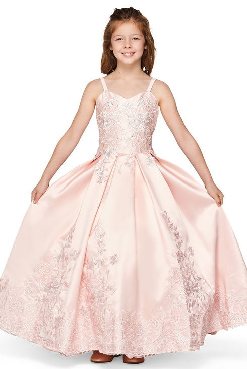 Girls Floral Lace Applique Princess Ball Gown Dress 2-16