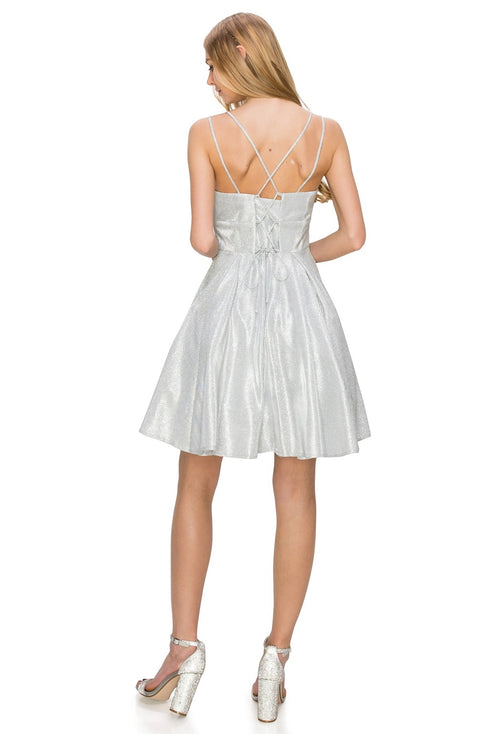 Silver Shiny Metallic Junior Bridesmaid Dress for Women, Sizes XS-3XL
