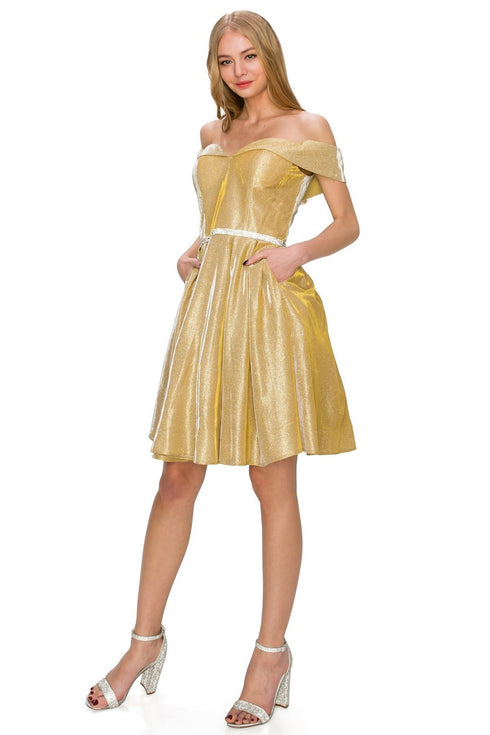 Gold Off Shoulder Junior Bridesmaid Dress for Women, Sizes XS-3XL