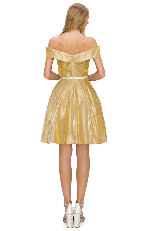 Gold Off Shoulder Junior Bridesmaid Dress for Women, Sizes XS-3XL