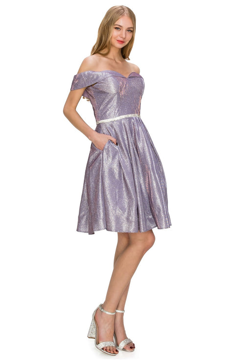 Lilac Off Shoulder Junior Bridesmaid Dress for Women, Sizes XS-3XL