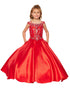 Little Girls Red Rhinestone Crepe Satin Off Shoulder Ball Gown 2-6 - SophiasStyle.com
