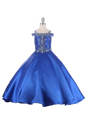 Little Girls Red Rhinestone Crepe Satin Off Shoulder Ball Gown 2