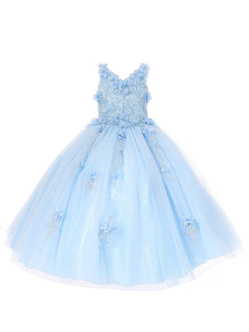Bliss Big Girls 3D Floral Rhinestone Lace Applique Ball Gown 8-16 - SophiasStyle.com