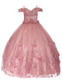 Bliss Big Girls Dusty Rose Sweetheart Off Shoulder 3D Floral Ball Gown 8-16 - SophiasStyle.com