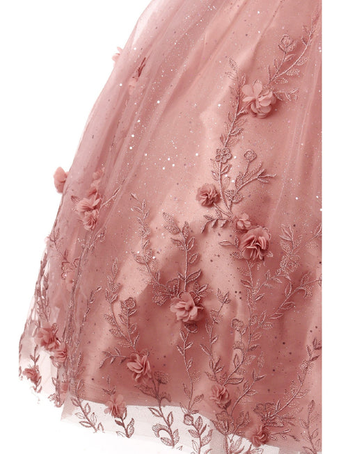 Bliss Big Girls Dusty Rose Sweetheart Off Shoulder 3D Floral Ball Gown 8-16 - SophiasStyle.com
