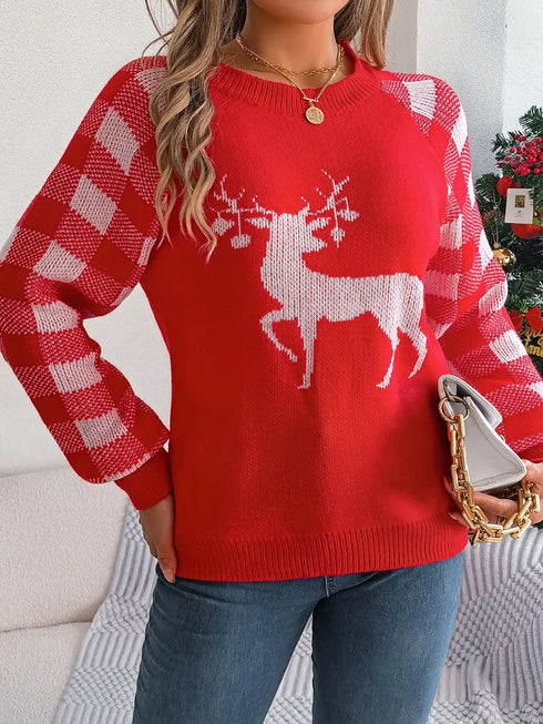 reindeer-plaid-round-neck-long-sleeve-sweater-Sophia's Style-6