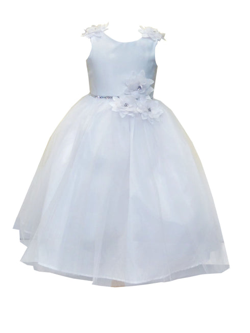 Little Girls White Beaded Flower Appliques Tulle Flower Girl Dress 2-6 - SophiasStyle.com