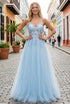 Bliss Multi Color 3D Floral Applique A Line Layered Tulle Gown for Women, Sizes XS-3XL