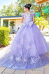 Girls Multi Color Bliss Mini Quince Off-Shoulder Tail Pageant Dress 2-16