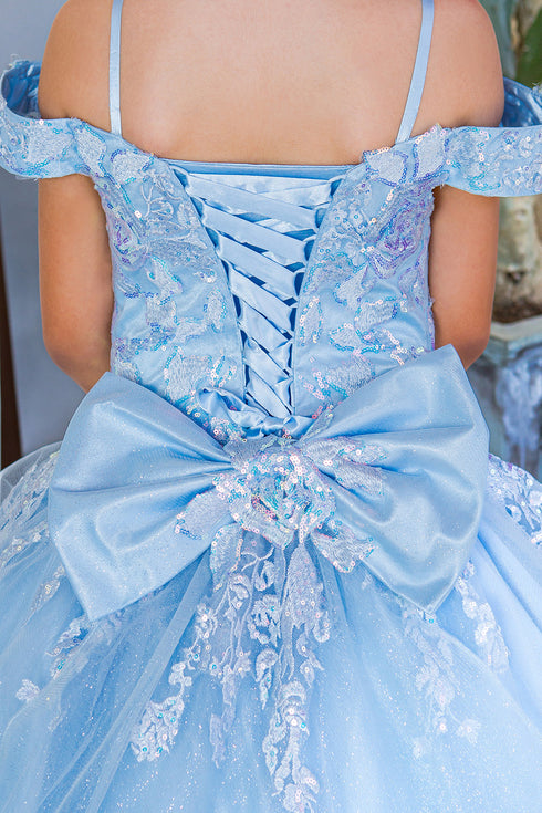 Girls Multi Color Bliss Mini Quince Off-Shoulder Tail Pageant Dress 2-16