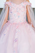 Bliss Girls Lilac Organza Butterfly Off Shoulder Party Dress with Detachable Sleeves, Sizes 4-12