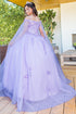 Bliss Girls Lilac Organza Butterfly Off Shoulder Party Dress with Detachable Sleeves, Sizes 4-12