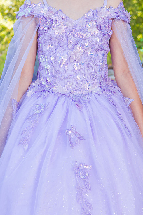 Bliss Girls Organza Butterfly Off Shoulder Party Dress with Detachable Sleeves, Sizes 2-16