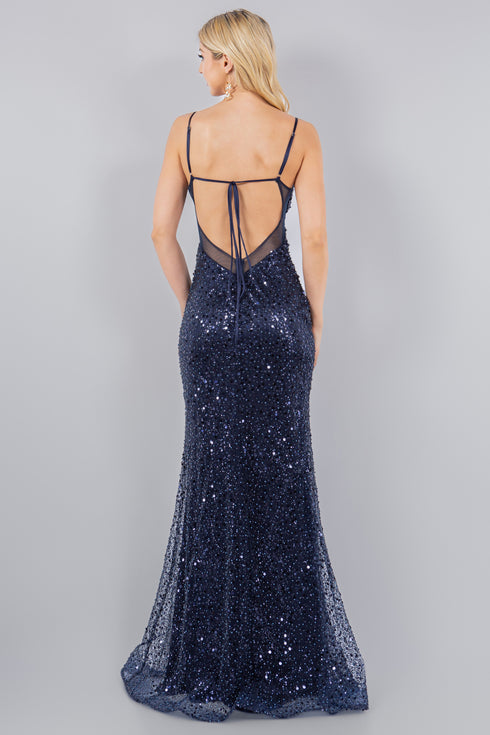 Bliss Poly Stretch Side Leg Slit Sequin Dress for Women, Sizes XS-3XL